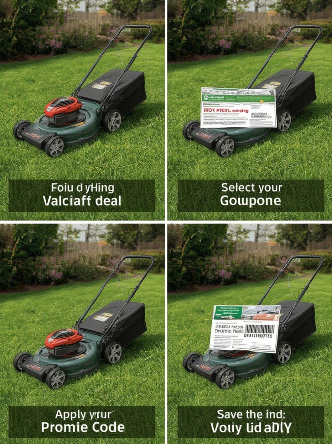 Person mowing a lawn with a Lowe's lawn mower