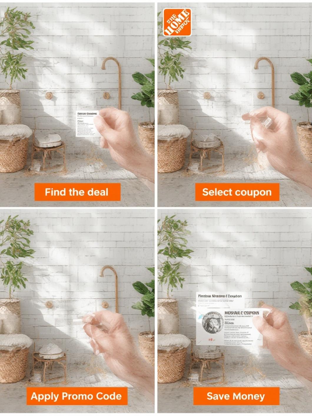 A step-by-step visual guide to applying Home Depot plumbing coupons at checkout online and in-store.